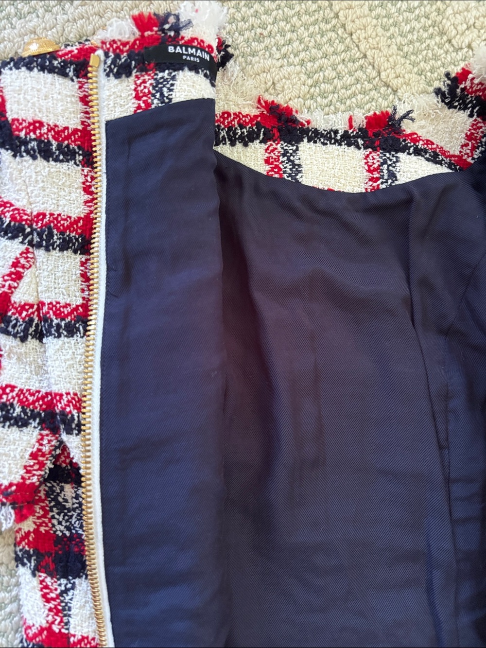 Balmain  Boucle Plaid Short Sleeve Top Sz 38 - Picture 6 of 6